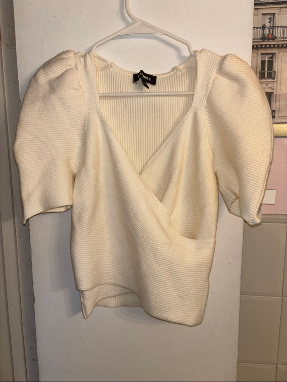 Express Cream Puff Sleeve Wrap Sweater